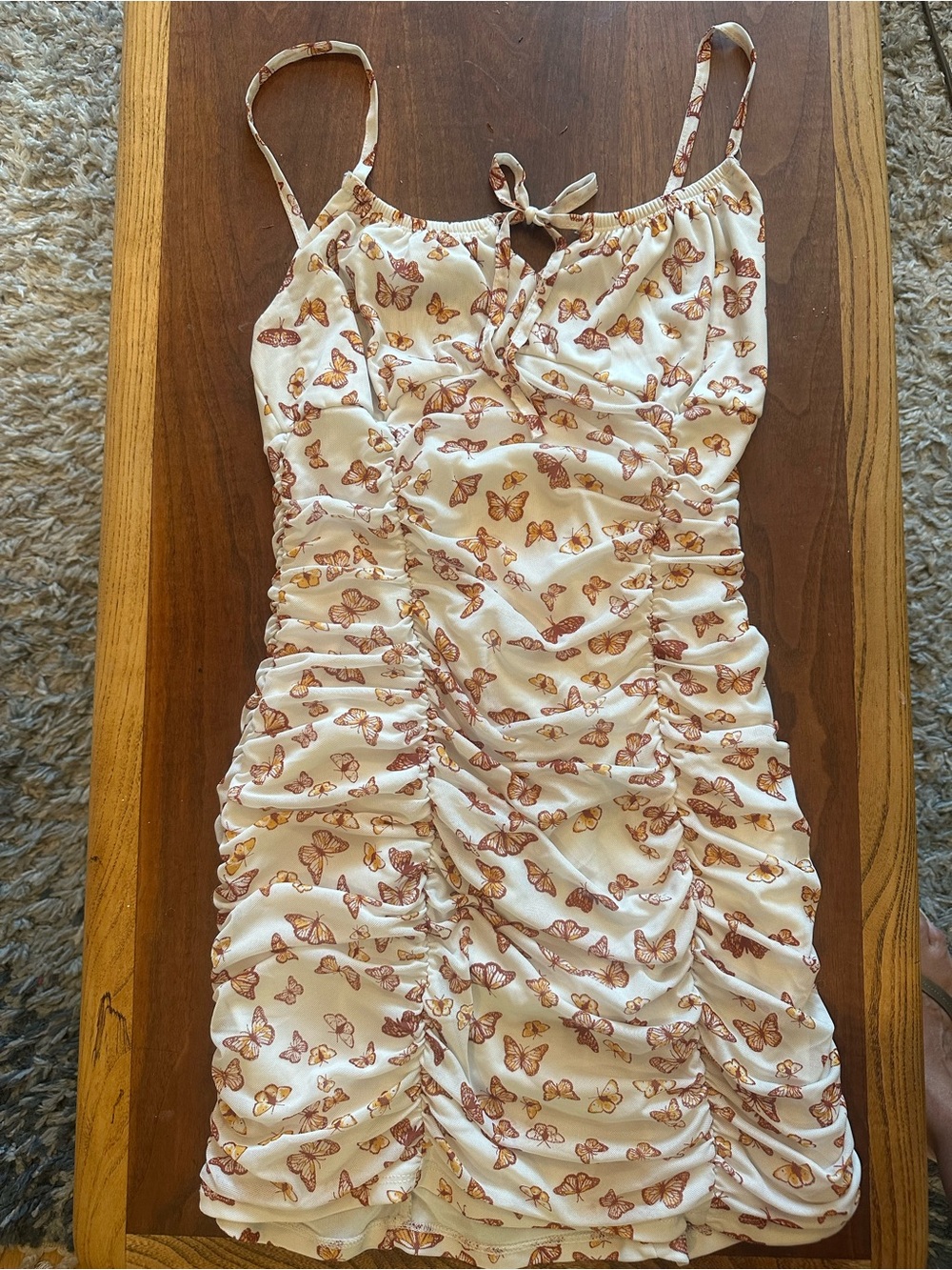 Ultra Flirt Cream Mini Dress with Brown Butterfly Print